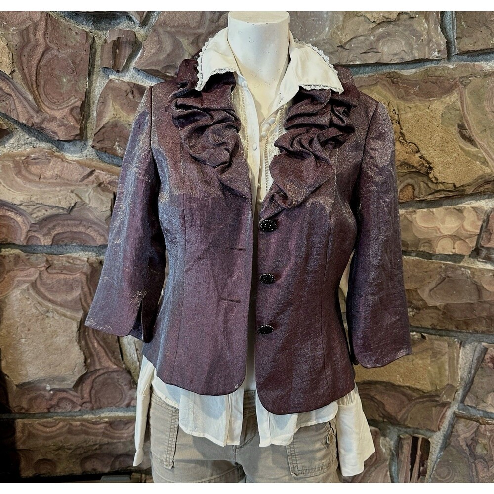 Adrianna Papell Evening Essentials Women’s‎ Jacket Sz 6P Ruffle Shiny Purple 80s
